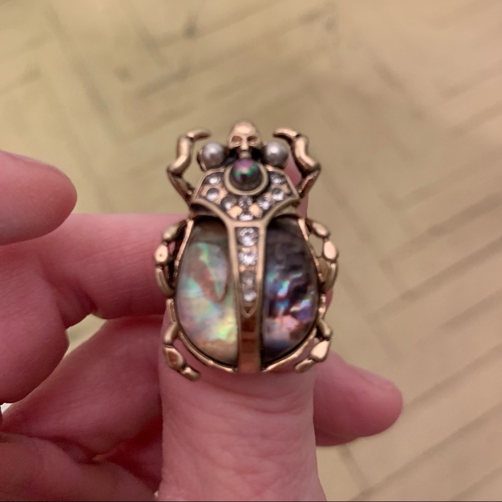 Scarab Ring Gold Egyptian Abalone 7.25 7 Skull - Picture 6 of 7